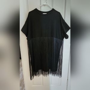 Oversize black fringe shirt dress